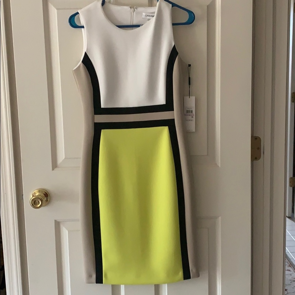 Calvin Klein neon color block sheath dress